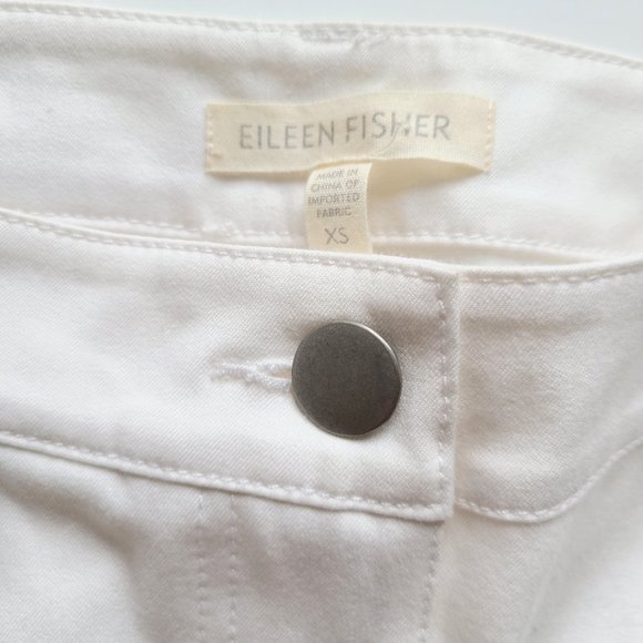 Eileen Fisher White Organic Cotton Stretch Twill Slim Ankle Trouser Pants - XS - Picture 5 of 7